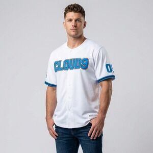 Cloud9 Jersey Men 2XL White Short Sleeve Button-Up Crew Neck 100 Polyester